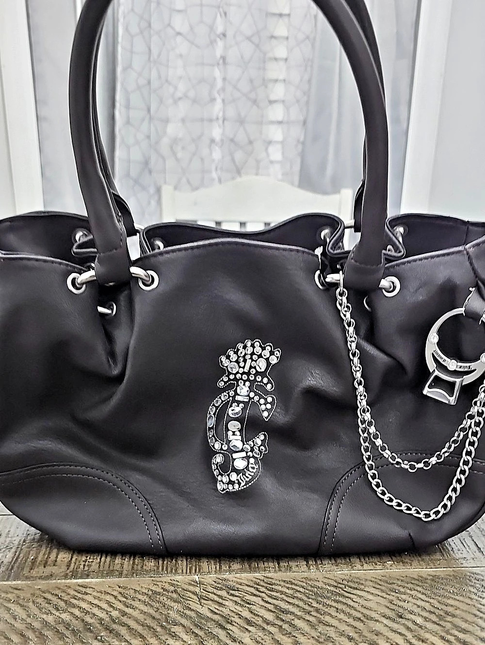 Juicy Couture Rhinestone Embellished Brown Shoulder Bag